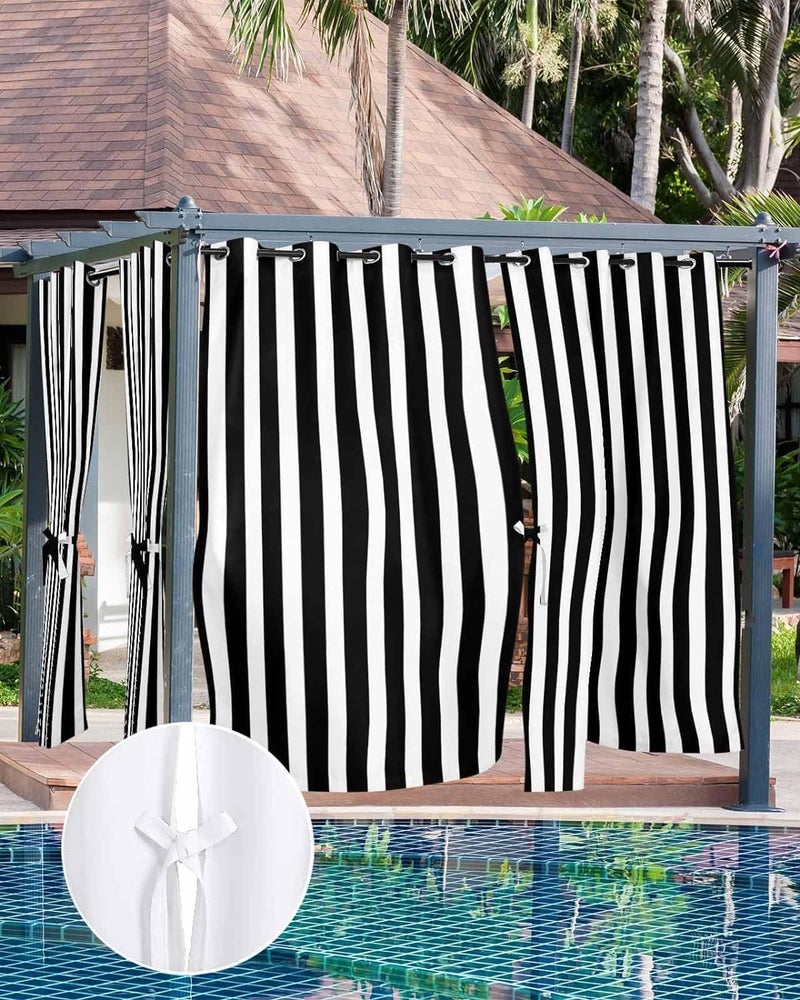 BABE MAPS Outdoor Curtains for Patio Black and White Stripe Waterproof Privacy Outside Curtains Grommet Top Pergola Curtains for Porch Cabana Gazebo 2 Panels, 54 x 84 inch - Image 5
